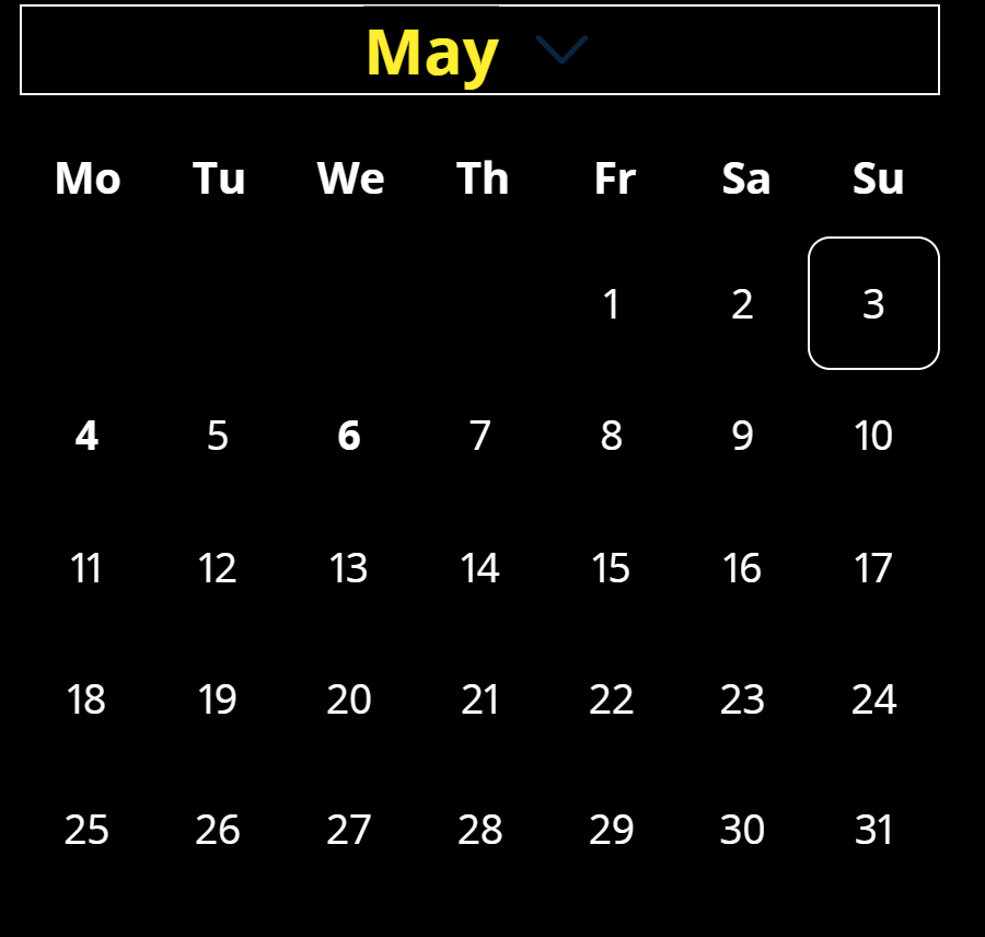 A table-like calendar. Each day seems like the same.